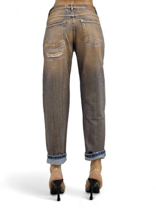 Pantaloni relaxed in denim perlato ruggine