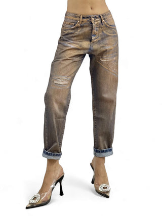 Pantaloni relaxed in denim perlato ruggine