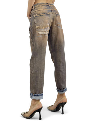 Pantaloni relaxed in denim perlato ruggine