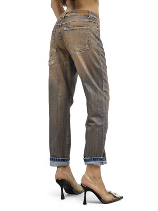 Pantaloni relaxed in denim perlato ruggine