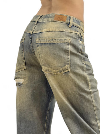 Pantaloni relaxed in denim perlato oro