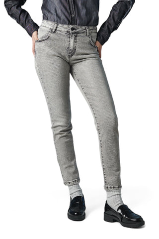 Pantaloni skinny denim grey strass all over