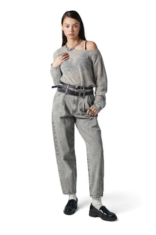 Pantaloni slouchy denim grey con doppia cintura