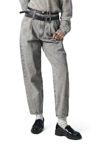 Pantaloni slouchy denim grey con doppia cintura