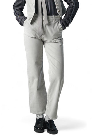 Pantaloni straight in velluto diagonale con bottone gioiello color eco grey