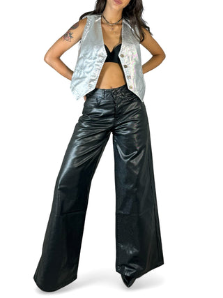 Pantaloni wide leg in metallic denim black