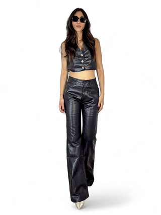 Pantaloni flared a zampa in metallic denim black