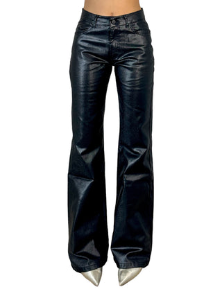 Pantaloni flared a zampa in metallic denim black