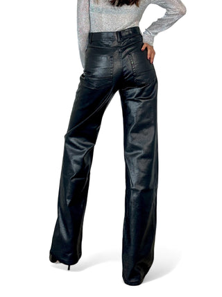 Pantaloni straight in metallic denim black