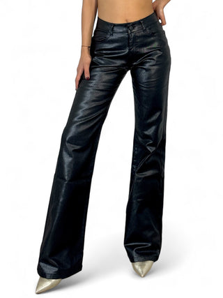 Pantaloni flared a zampa in metallic denim black