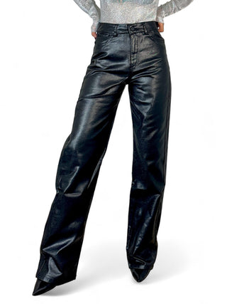 Pantaloni straight in metallic denim black