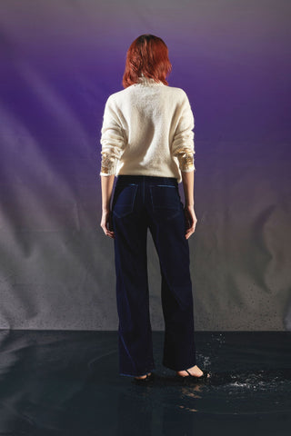 Pantaloni street wear in denim floccato