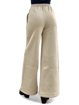 Pantaloni beige wide in felpa polycotton