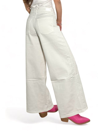 Pantaloni wide leg in drill bianco