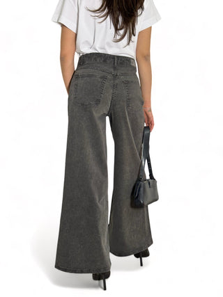 Pantaloni wide leg in drill nero