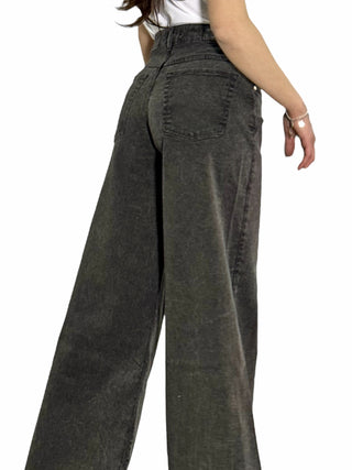 Pantaloni wide leg in drill nero