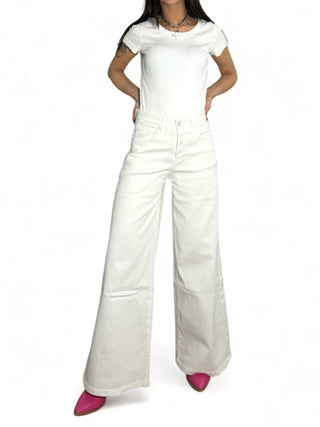 Pantaloni wide leg in drill bianco