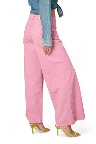 Pantaloni wide leg in drill fondant barbie