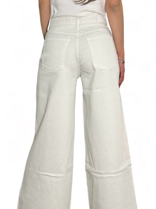 Pantaloni wide leg in drill bianco