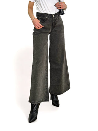 Pantaloni wide leg in drill nero