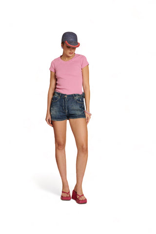 Shorts in denim con doppio elastico davanti